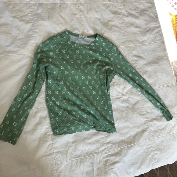 Lake Pajamas Women's S Pima Crew Long Sleeve Top, Boxwood Moroccan Blockprint - Picture 2 of 4